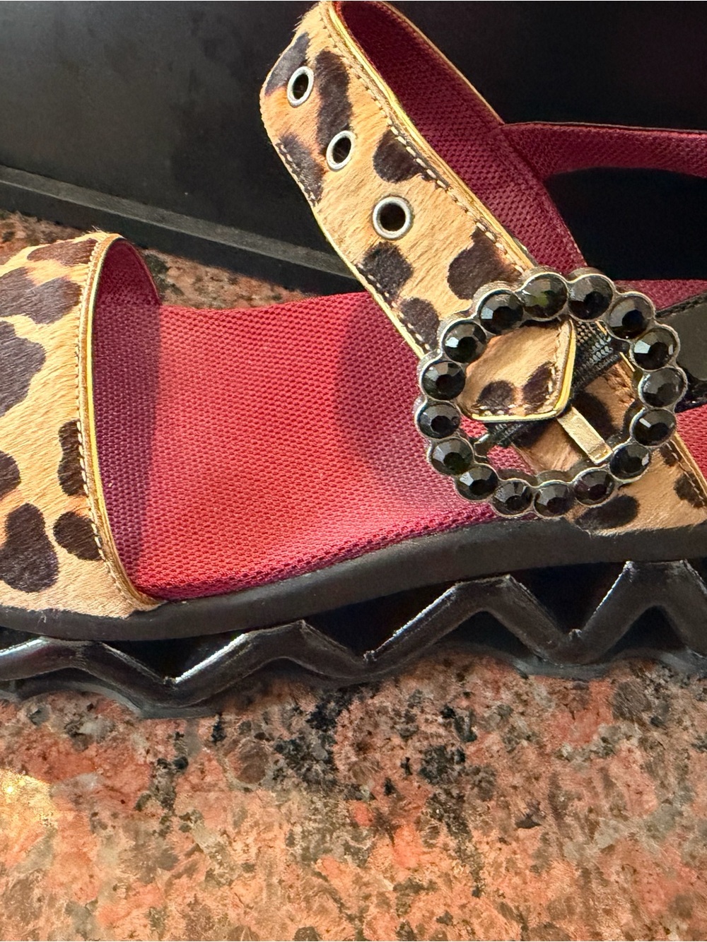 Marc Jacobs Leopard Print Sandals with Burgundy Insole